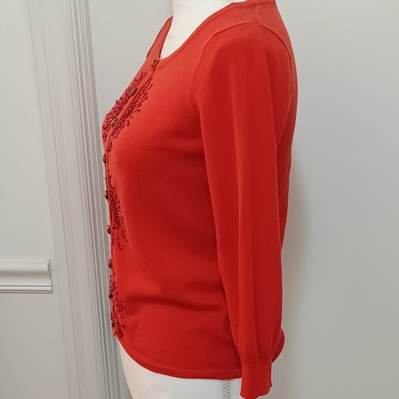 Anthropologie HWR Monogram Womens Sz S Red Beaded Cardigan Sweater Christmas‎ - Picture 6 of 11